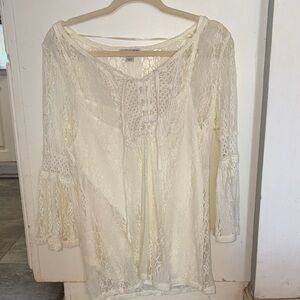 Vintage y2K top sheer cream lace Belle sleeves, lined,#whimsygoth#boho#fairy#Y2K
